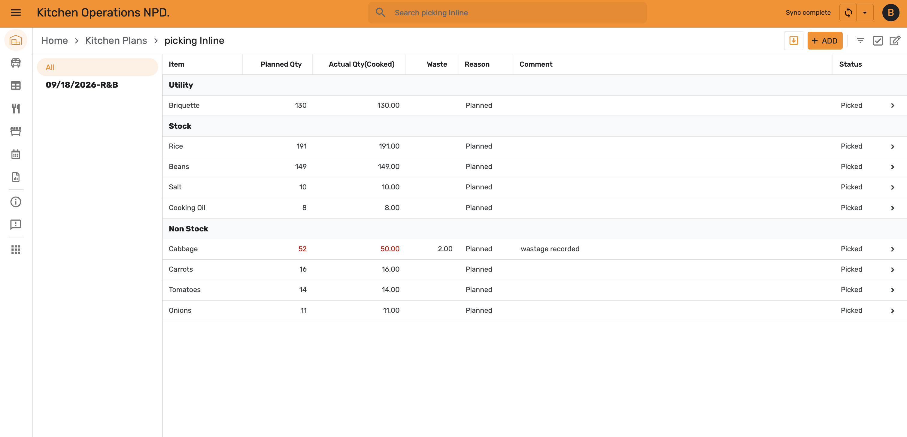 All items now showing status Picked